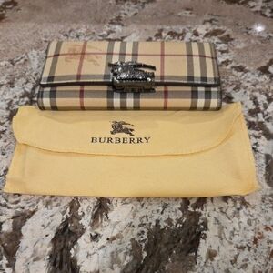 Burberry Beige Checkered Wallet with Yellow Pouch